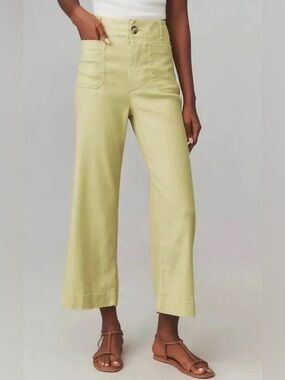 ANTHROPOLOGIE X MAEVE 32 Colette Cropped Wide Leg Pants -Linen Edition in Lime
